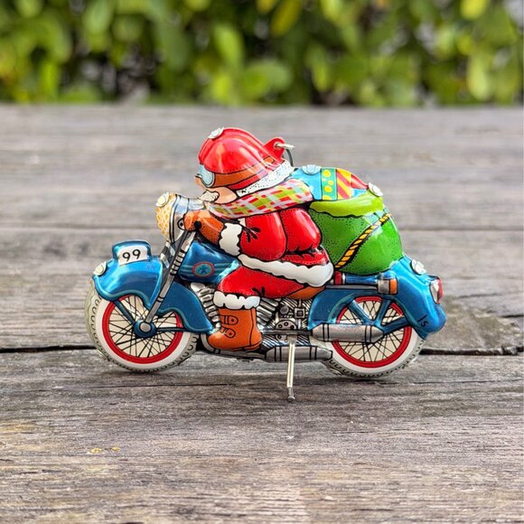 Hallmark Lot Tin Toy Ornaments Wreath of Evergreens Merry Motorcycle Stocking - Picture 3 of 12